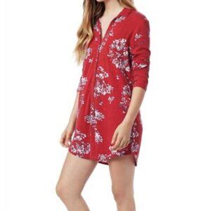 THE CAT'S PAJAMAS Willow Pima Knit Night Shirt Red/White/Gray Size Small